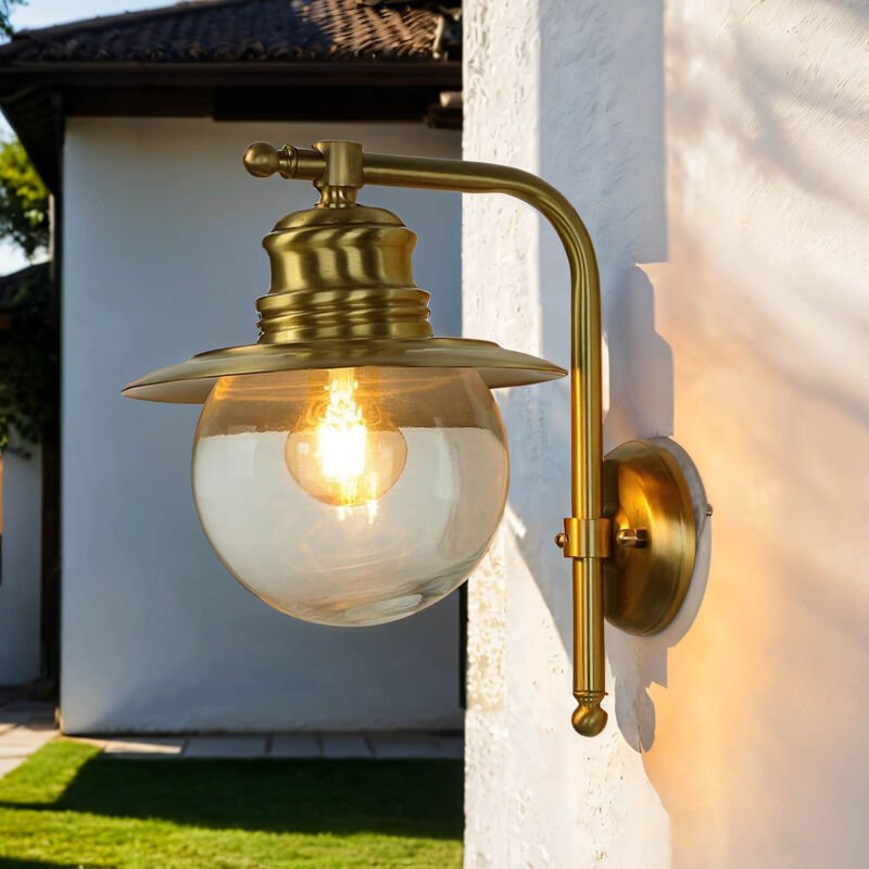 Außenleuchte Wand E27 IP23 Terrasse Hof Messing Maritim Außenwandlampe