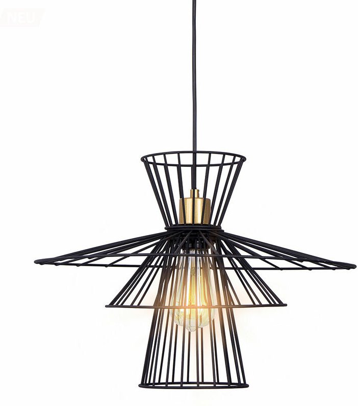 Hängelampe Gitter schwarz Esszimmerleuchte Retro Deckenleuchte hängend Käfig, Metalldraht, 1x E27 Fassung, DxH 45x150 cm