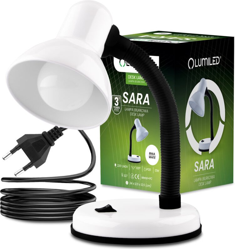 SARA Verstellbare Tischleuchte School Night E27 Weiß LUMILED