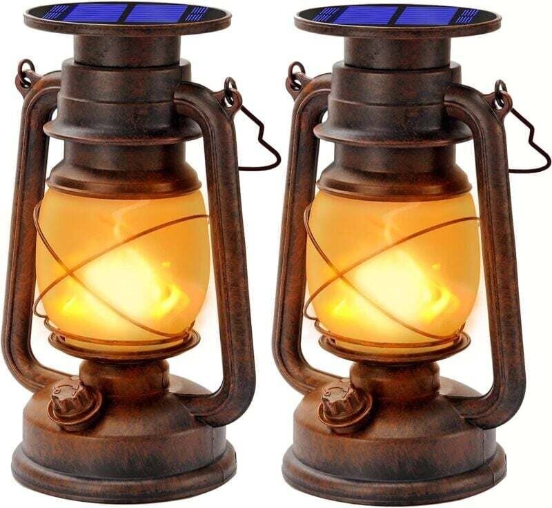 Solarlaternen für den Außenbereich, LED-Sturmlaterne mit Flammeneffekt, wasserdicht, Retro-Design, LED-Dekorative Sturml...