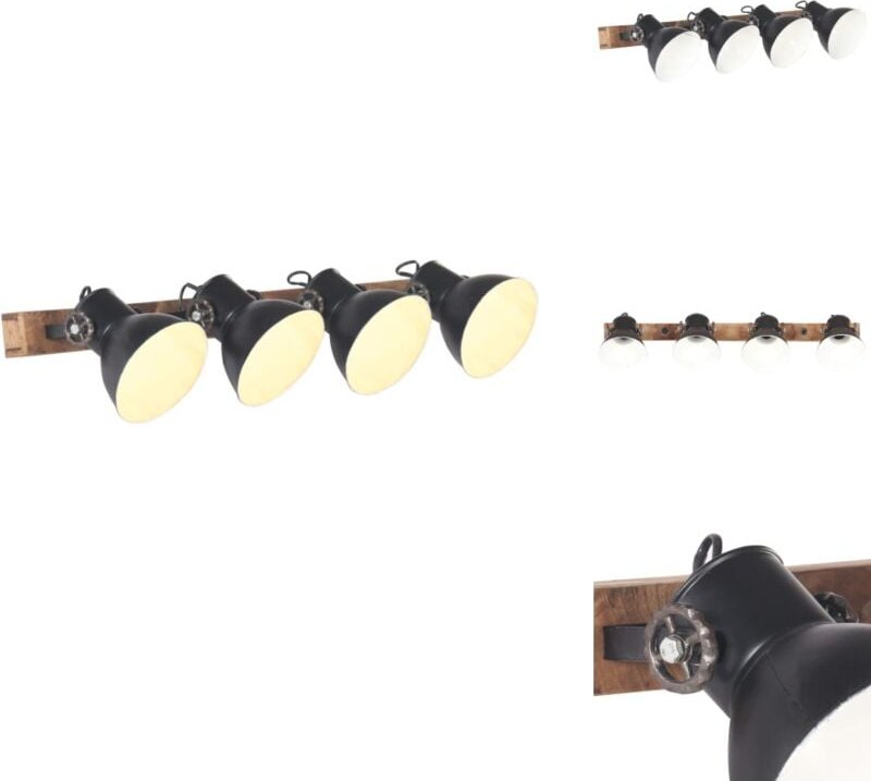 Wandlampe Industriestil Schwarz 90x25 cm E27 - Industrielampen - Wandleuchte - Eisenlampe - Holzlampe - Vintagelampe