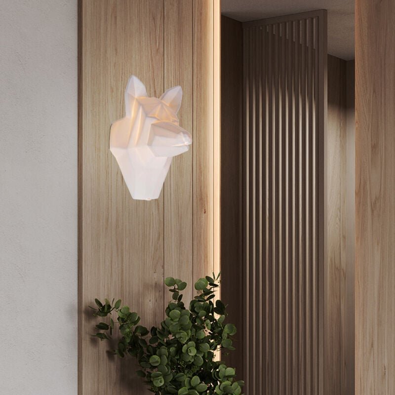 Wandlampe Porzellan Wandleuchte Hund Schlafzimmerlampe Kinderzimmerleuchte weiß, E14 Fassung, LxBxH 22x18x30 cm