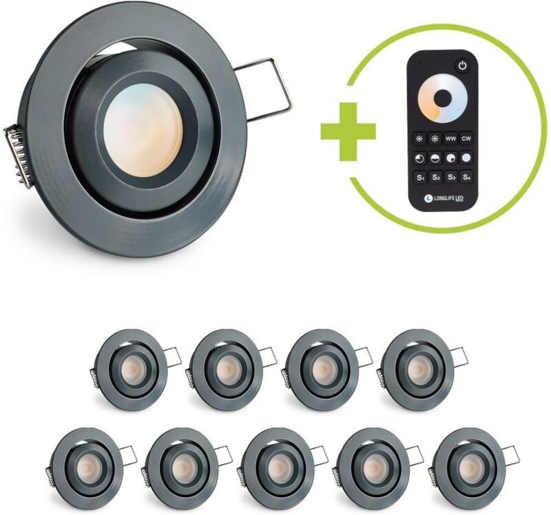 Einbaustrahler Mini schwenkbar Matera 3W CCT IP44 - Farbe: anthrazit RAL 7016 - Anzahl: 10x