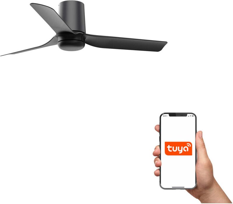 Faro Barcelona - Faro Mini Punt Tub Kleines 3-Blatt-Mattschwarz, Walnuss-Tuya-Smart-System