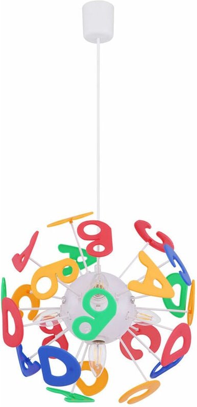 Pendelleuchte Kinderzimmer Hängelampe Buchstaben Kinderlampe in Kugelform, Kunststoff bunt, Fassungen 4x E14, DxH 35x120...