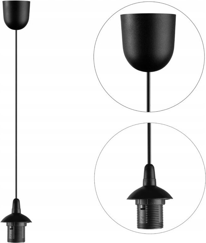 Hängelampe E27, mattschwarz, hängend für Lampenschirme