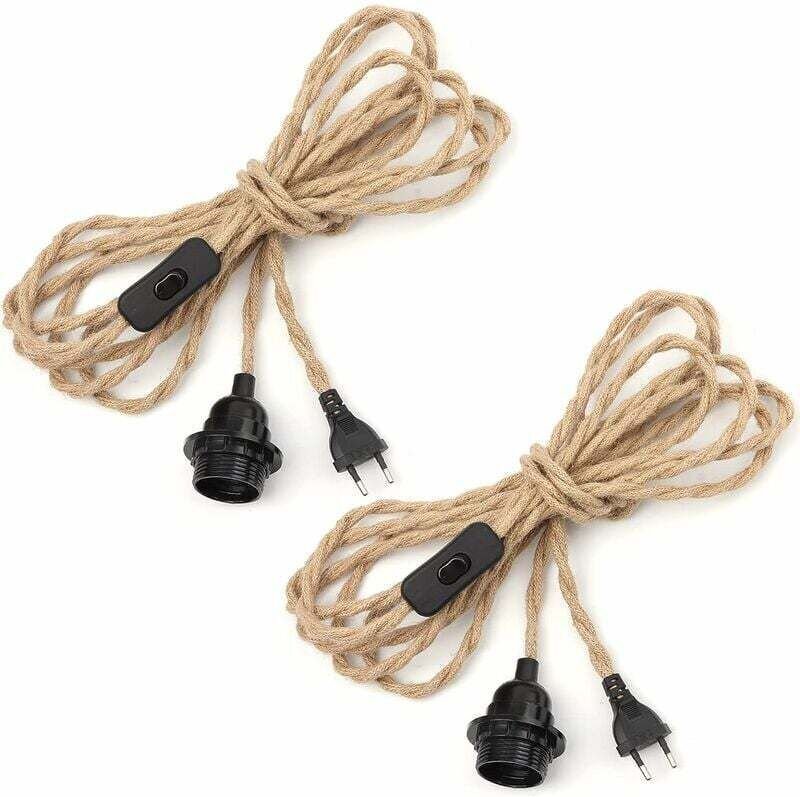 Paar Hanfseil-Kronleuchterkabel 4,5 m, E27-Fassung mit Schalter und Kabel, Glühbirne, für DIY-Industrie-Pendelleuchten, ...