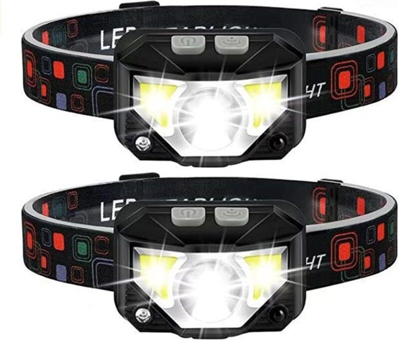 Superhelle LED-Stirnlampe, 18.000 Lumen, 8 Modi, wiederaufladbar, wasserdicht, mit rotem Blinklicht, für Camping, Angeln...