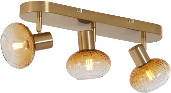 Runde Deckenleuchte Gold mit Bernsteinglas 3-flammig - Teddy