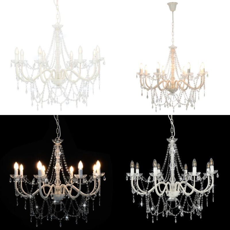 Kronleuchter mit Perlen Weiß 8 x E14-Fassungen - Kronleuchter - Deckenleuchte - Home & Living