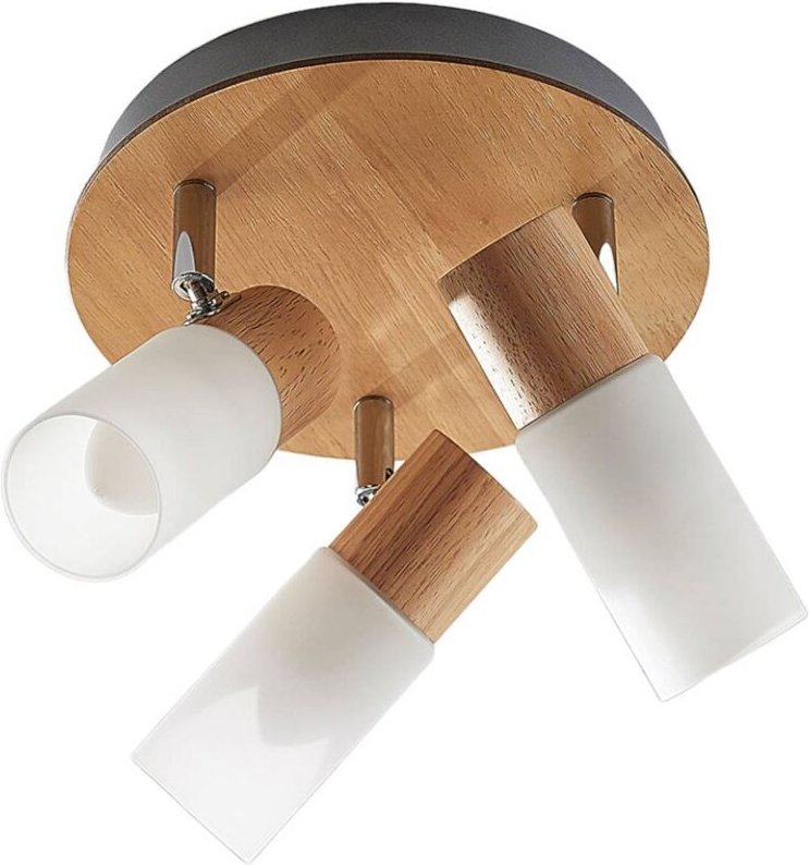 Lindby - Holzstrahler Christoph, 3-flammig, Rondell - weiß, holz hell