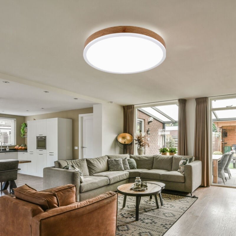 Globo - Deckenleuchte Wohnzimmerlampe Deckenlampe Esszimmerlampe Flurleuchte rund, Metall weiß Kunststoff opal Holzoptik...