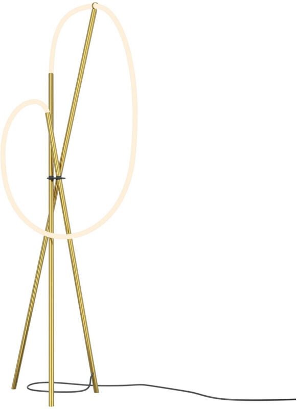 Maytoni Crochet Moderne Stativ-Stehleuchte, dimmbar, Schwarz und Messing, 3000 K, 2500 lm, weißer Schirm