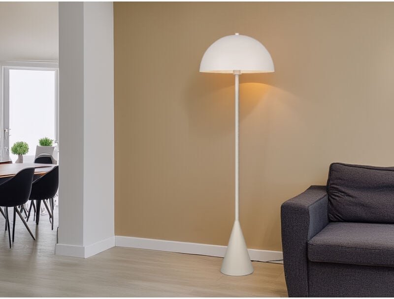 Kleine Stehleuchte alfie in Pilzform aus Metall Hellgrau, Höhe 130cm