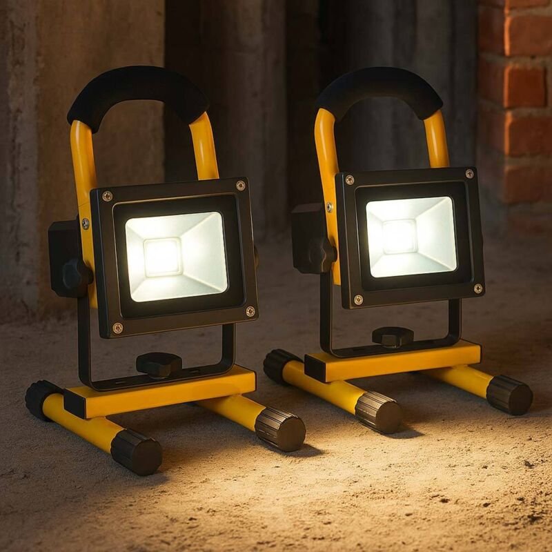 LED Baustrahler Fluter Baustellenbeleuchtung Außenlampe Akku Strahler schwenkbar, 7W 600lm kaltweiß, LxH 14,5 x 22,5 cm,...