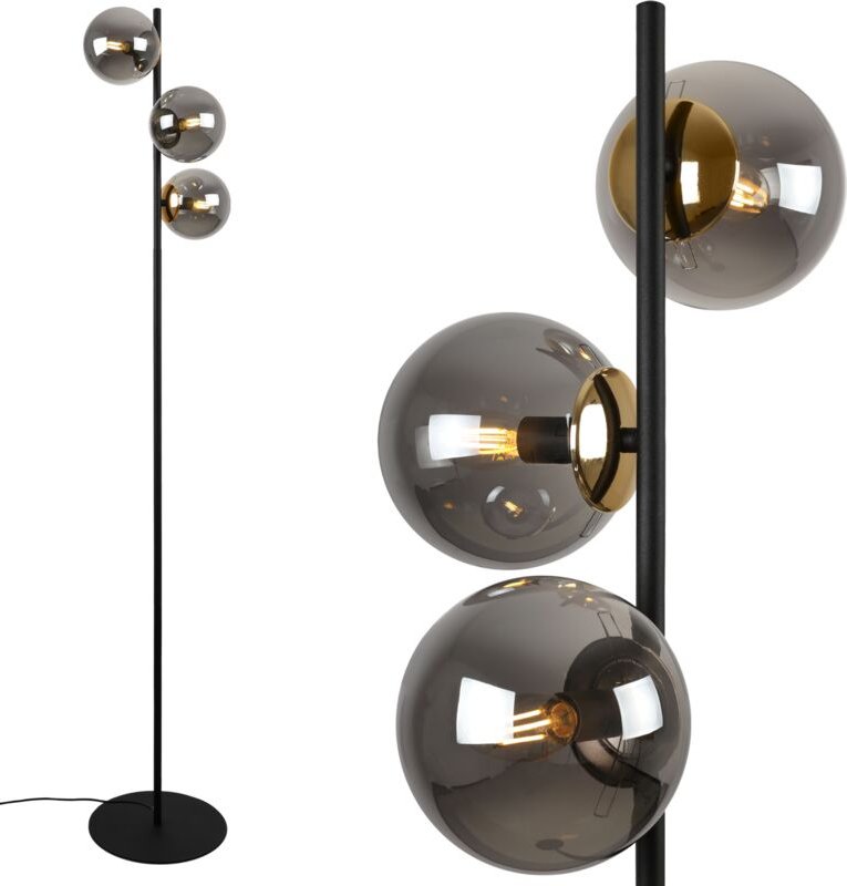 Siena Schwarz-Golde Stehleuchte, 3 Flache, Graphit-Lampenschirme