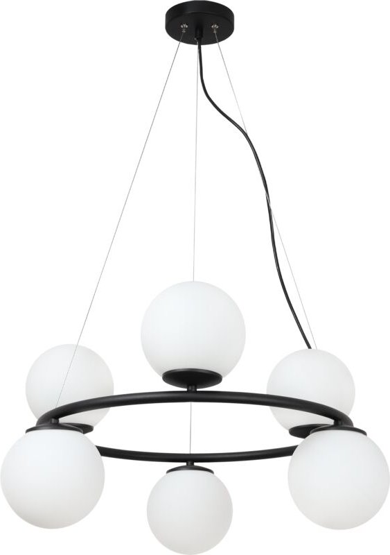 Aura Schwarze Hängelampe 6 Flache Weisse Lampenschirme E14