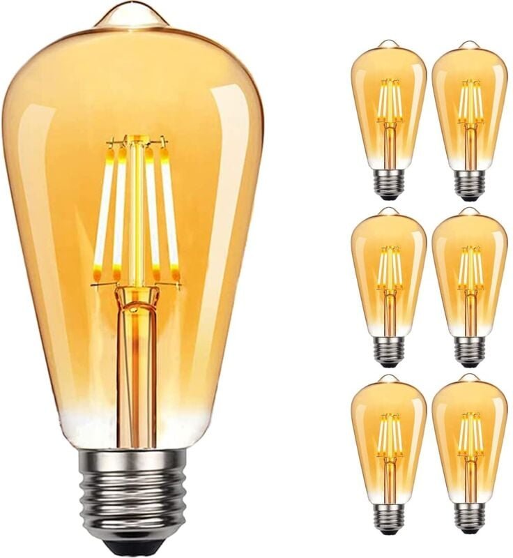 Vintage-Edison-Glühbirne, 6 Stück, warmweiße Edison-LED-Lampe, E27, Retro-Glühbirne, ideal für Nostalgie- und Retro-Bele...