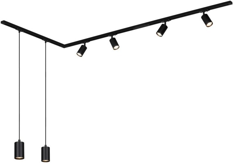 Briloner Rail Schienensystem, Komplettset, 4x GU10 Spots, 2x GU10 Pendel, Schwenkbar, L-Form, Schwarz, 2,25 m