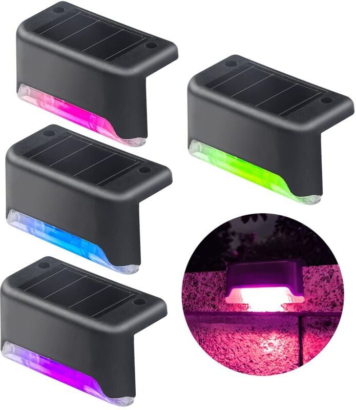 Solar-Zaunleuchten, 4er-Pack LED-Farbsensor-Solarleuchten, Pool-Dekorationsleuchten, Stufenleuchten, Hofleuchten