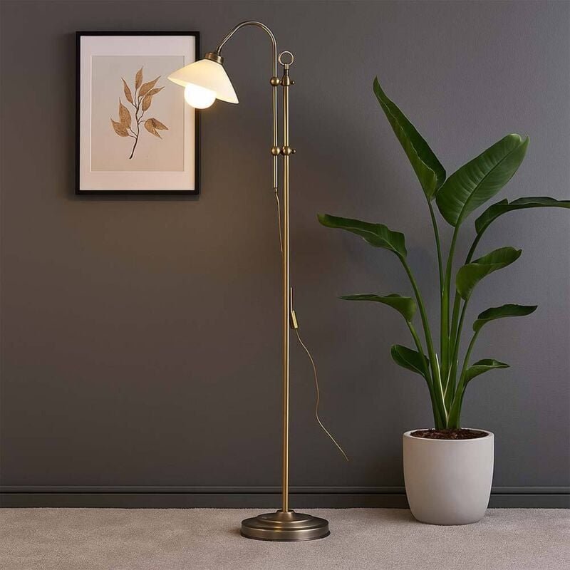 Led Bogen Steh Lampe höhenverstellbar Schalter Stand Leuchte Altmessing Beleuchtung Antik Vintage