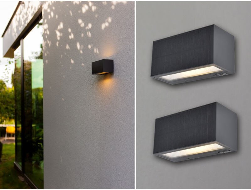 Thumbnail - HYBRID LED Außenwandleuchten 2er SET, Solar & Strom 230V, Anthrazit 18cm breit