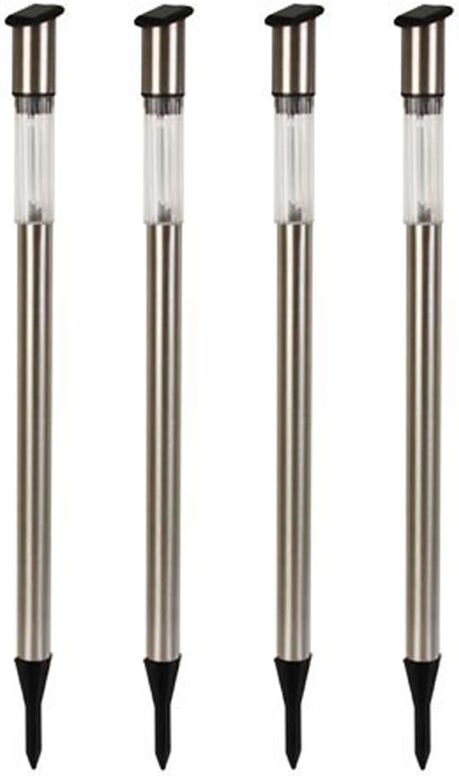 4 led Solarleuchten mit Erdspieß, Edelstahl, Dämmerungssensor, Höhe 70 cm