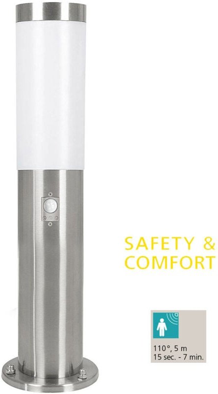 Eglo - Sockelleuchte Helsinki edelstahl 45 x 7,5 cm mit Bewegungsmelder E27 Außen Stehleuchte