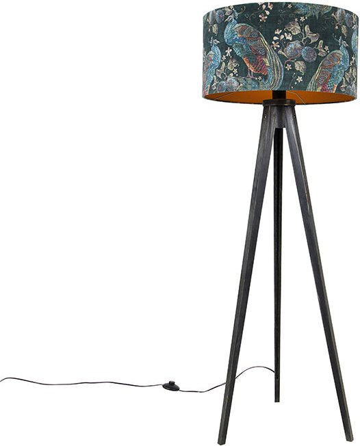 Stehlampe Stativ schwarz mit Schirm Pfau 50 cm - Tripod Classic