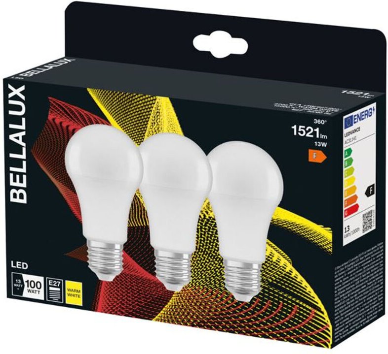 Ampoule led dépolie standard E27, 13W, blanc chaud.
