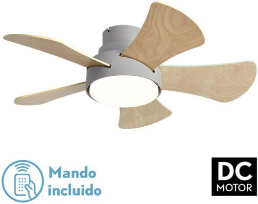Ventilator 25w Dc Grau Gregarious 5 Flügel Rev. Weiß/Buche 6 Vel.3000-4000-6000k 82D Fernbedienung, Speicher und Timer -...