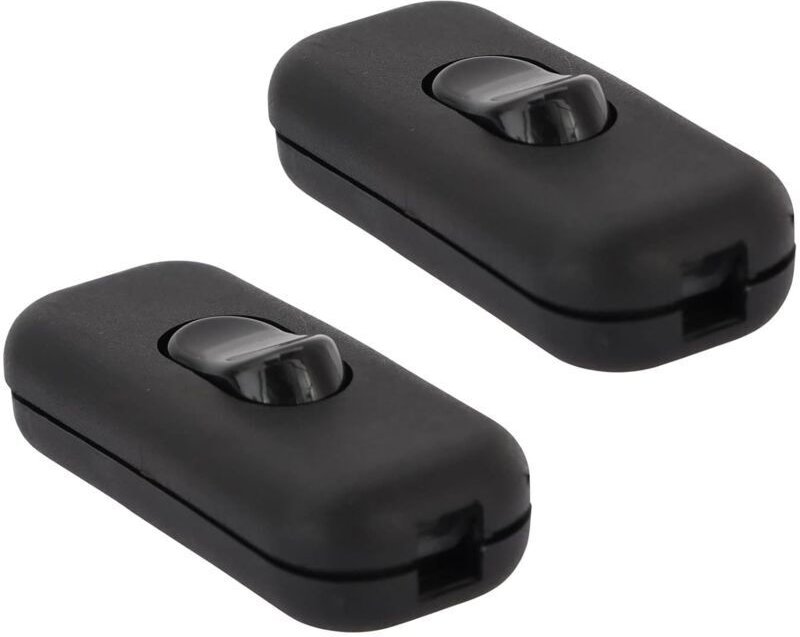 Packung mit 2 schwarzen Torpedoschaltern, Wippschaltern, 6A 250V Doppelpolschaltern, 2 oder 3 Reihen-Inline-Lampen