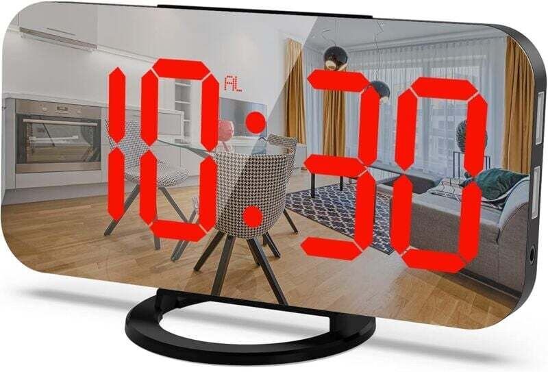 Digitaler Wecker, 6,5-Zoll-Display mit Dimmmodus, einstellbare Helligkeit, 2 USB-Ladeanschlüsse (grüner Text auf schwarz...