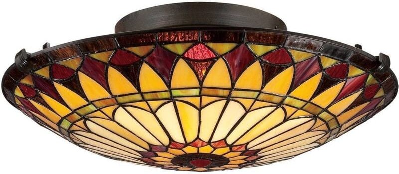 Thumbnail - Elstead - West End - 2 Light Flush Deckenleuchte Vintage Bronze, Tiffany Glass, E27