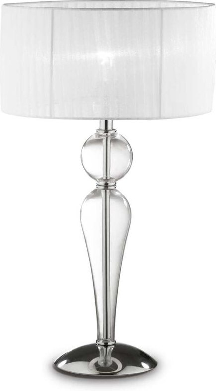 Ideal Lux Duchessa - 1 leichte große Tischlampe Chrom, Weiß, Klar und Glas mit Schirm, E27