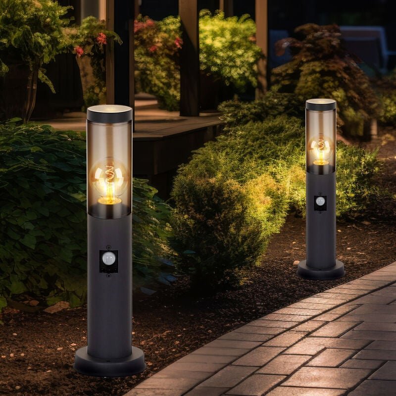 Außenbeleuchtung Standleuchte Sockelleuchte rauch anthrazit Außen mit Bewegungsmelder Garten Stehlampe, Metall Kunststof...