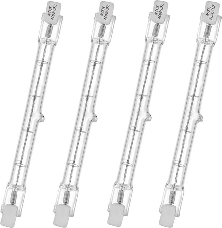 HaloLine Halogenröhre, R7S-Sockel, T3-Halogenröhrenlampe, 230 V, 300 Watt, 118 mm, Warmweiß – 2800 K (4 Stück)