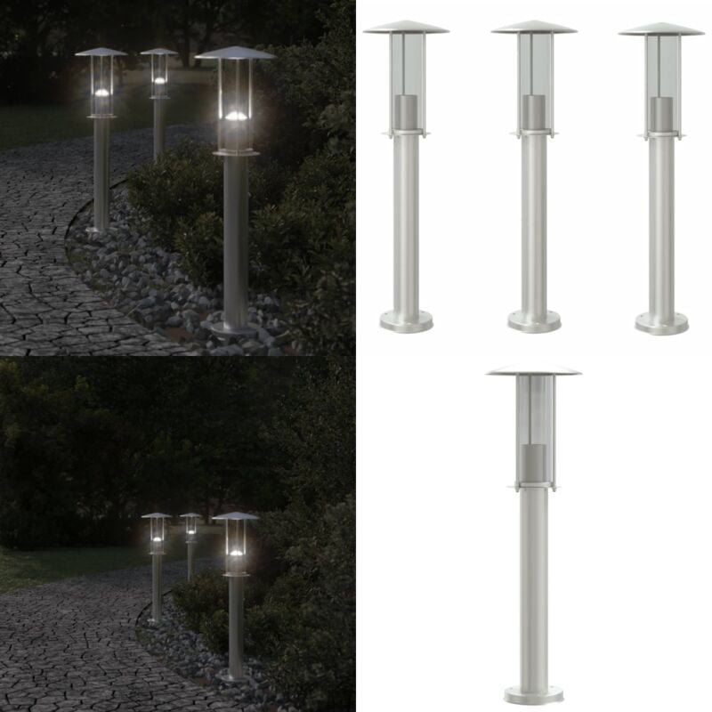 Wegeleuchten 3 Stk. Silbern 60 cm Edelstahl - Outdoor-Beleuchtung - Gartenlampe - Stehlampe - Edelstahl Lampe - Wetterfe...