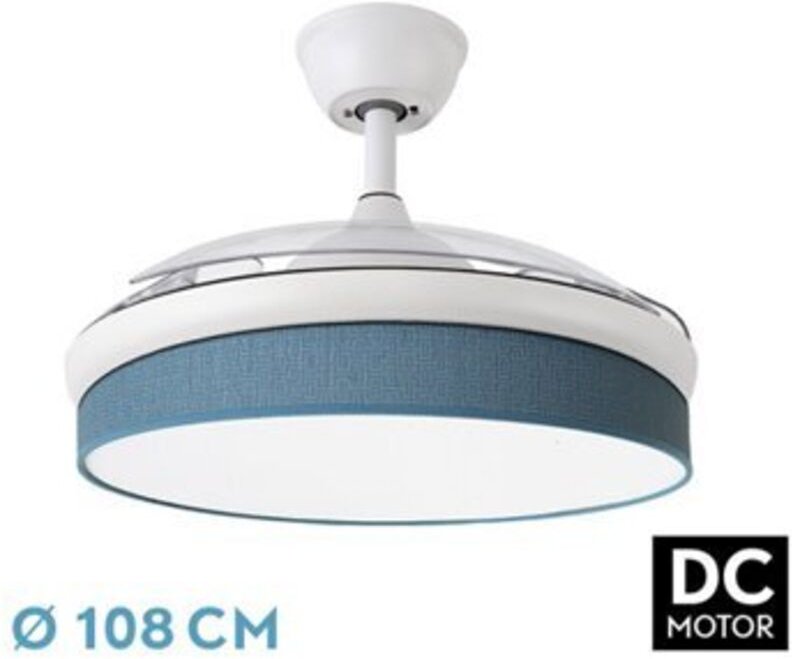 Ventilator dc fashion --Ventilator Weiß mit drei ABS-Klappflügeln und blauem Diffusor 6 einstellbare Geschwindigkeiten 3...