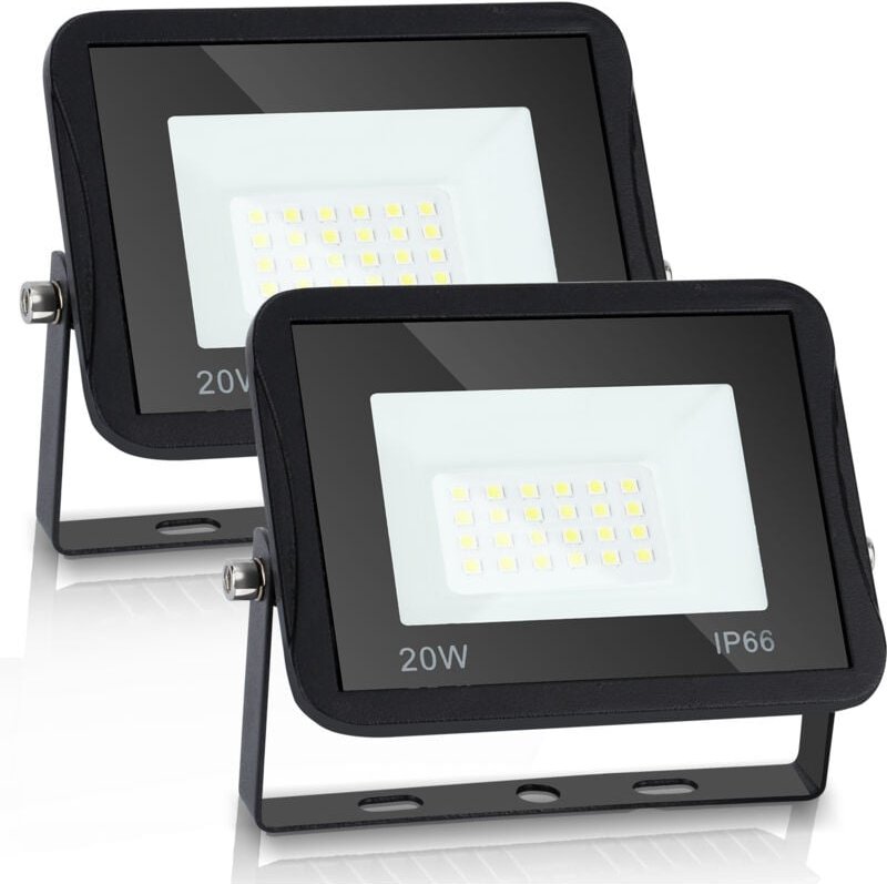 Thumbnail - Led Fluter Flutlicht Strahler Baustrahler Außen Lampe IP65 20W 2X Kaltweiß Scheinwerfer - Swanew