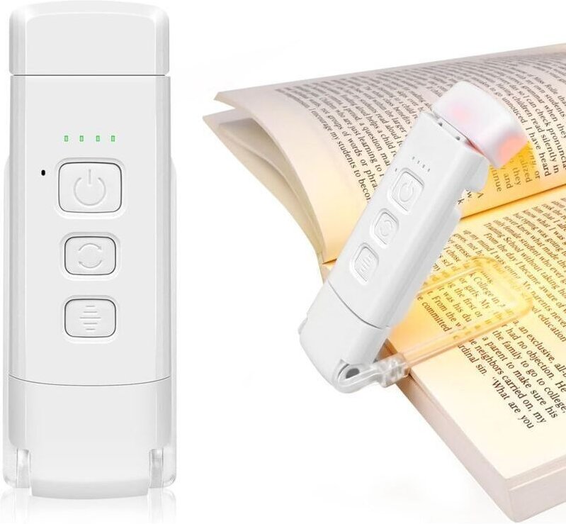 Wiederaufladbare USB-Leselampe, Klemm-Bettlampe mit 3 Farben und 5 Helligkeitsstufen, Augenschutz, kompakt, C