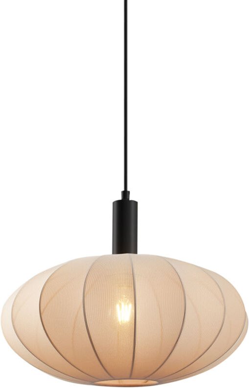 Japandi Hängelampe Schwarz mit braunem Stoffschirm - Bida