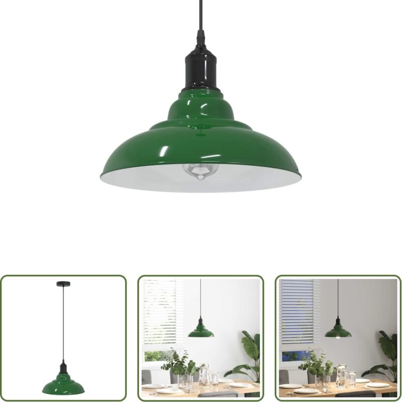 vidaXL Höhenverstellbar - Pendelleuchte Höhenverstellbar E27 Grün Glänzend Ø 31 cm Metall