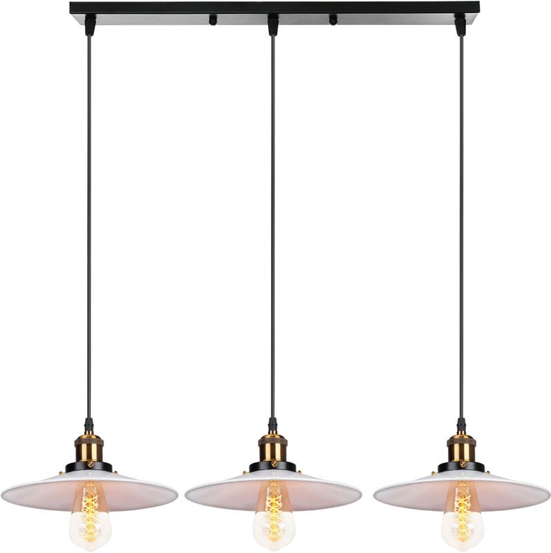 Pendelleuchte, 3 Flammig Hängelampe with Ø22cm Lampenschirm, Edison Lampe für Loft Wohnzimmer Esszimmer (Weiß)