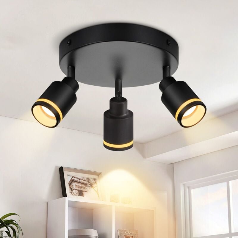 Deckenstrahler Modern Deckenleuchte 3 Flammig: Schwenkbar Deckenspots GU10 Deckenlampe Küchenlampe Metall Schwarz Flurla...