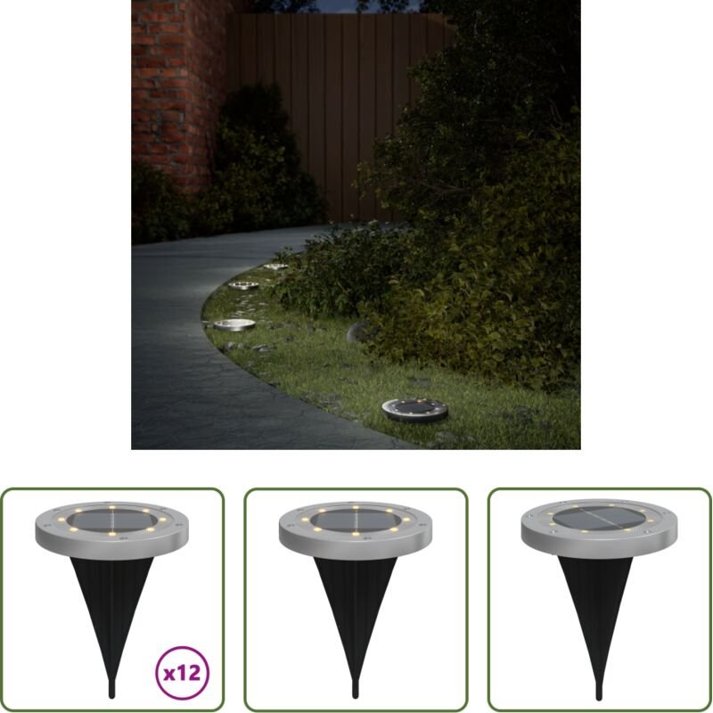 vidaXL Solarleuchte Terrasse - Solar-Bodenleuchten mit Erdspieß 12 Stk. Warmweiß