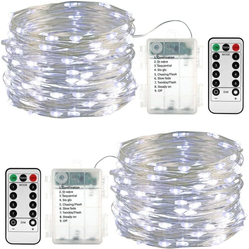 Lichterkette Außen Batterie - 2 Stück 100 led Silberdraht Micro Lichterkette Wasserdicht 10M Lichterkette Weihnachtsbaum...
