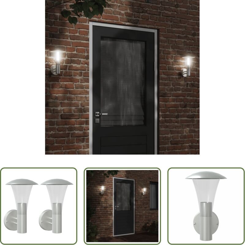 vidaXL Edelstahlleuchte - Außenwandleuchten 2 Stk. Silbern Edelstahl