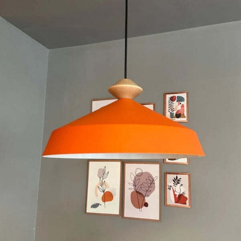Lema Orange Einfacher Kronleuchter mit Holzkopfteil, Hängelampe für Restaurant, Café, Wohnzimmer