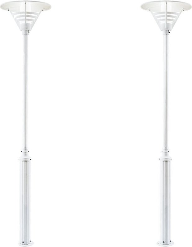 2er Set Mastleuchte / Gartenlaterne gemini, Höhe 220cm, E27, Alu weiß / Opalglas